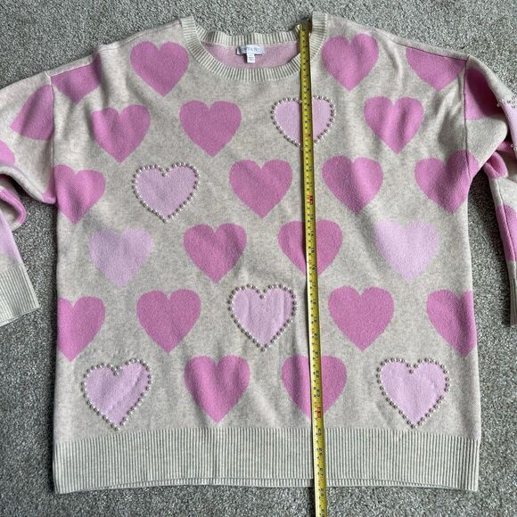 Crown & Ivy Women's Plus Size 2X Pink Heart Pearl Embellished Sweater Preppy - Picture 13 of 14